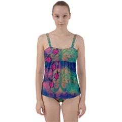 Background Colorful Bugs Twist Front Tankini Set