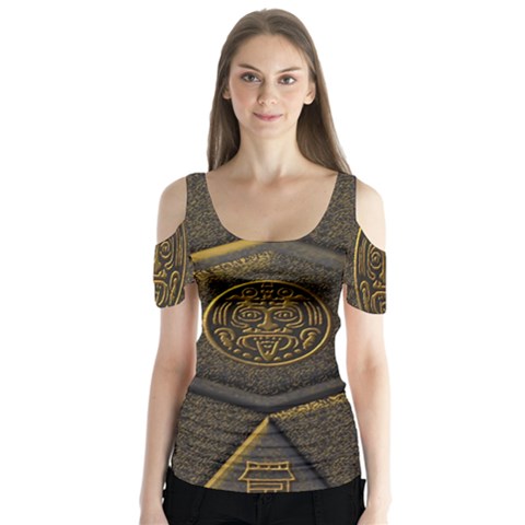 Aztec Runes Butterfly Sleeve Cutout Tee  by BangZart