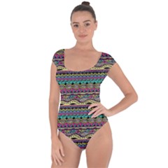 Aztec Pattern Cool Colors Short Sleeve Leotard 