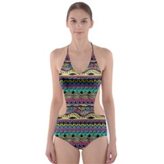 Aztec Pattern Cool Colors Cut-out One Piece Swimsuit by BangZart