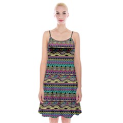 Aztec Pattern Cool Colors Spaghetti Strap Velvet Dress by BangZart