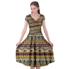 Aztec Pattern Ethnic Cap Sleeve Wrap Front Dress