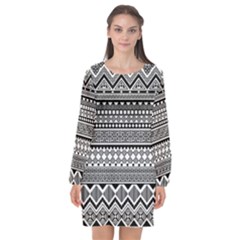 Aztec Pattern Design(1) Long Sleeve Chiffon Shift Dress 