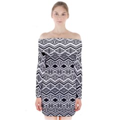 Aztec Design  Pattern Long Sleeve Off Shoulder Dress by BangZart