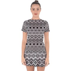 Aztec Design  Pattern Drop Hem Mini Chiffon Dress