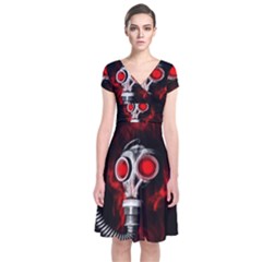 Gas Mask Short Sleeve Front Wrap Dress by Valentinaart