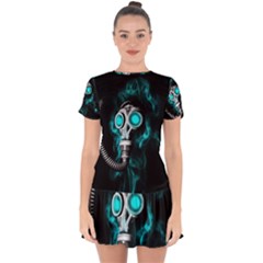 Gas Mask Drop Hem Mini Chiffon Dress