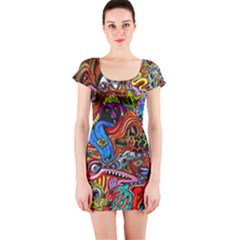 Art Color Dark Detail Monsters Psychedelic Short Sleeve Bodycon Dress by BangZart