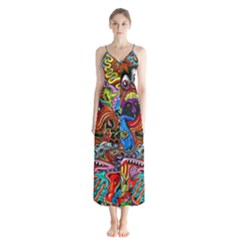 Art Color Dark Detail Monsters Psychedelic Button Up Chiffon Maxi Dress