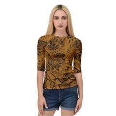 Art Traditional Batik Flower Pattern Quarter Sleeve Tee