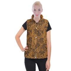 Art Traditional Batik Flower Pattern Women s Button Up Puffer Vest by BangZart