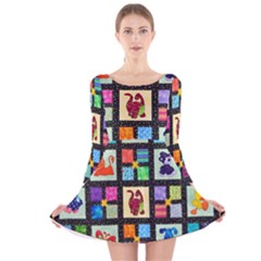 Animal Party Pattern Long Sleeve Velvet Skater Dress by BangZart