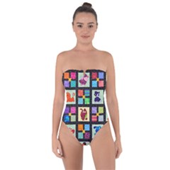 Animal Party Pattern Tie Back One Piece Swimsuit