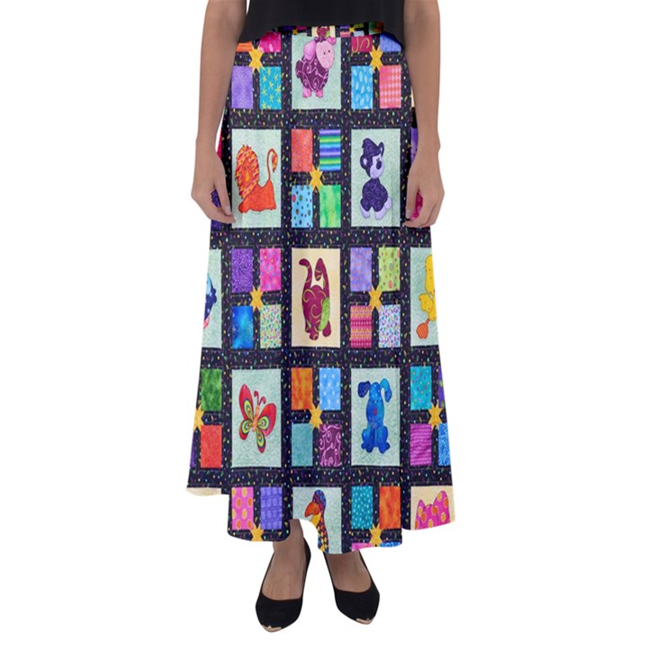 Animal Party Pattern Flared Maxi Skirt