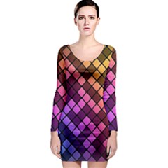 Abstract Small Block Pattern Long Sleeve Bodycon Dress by BangZart