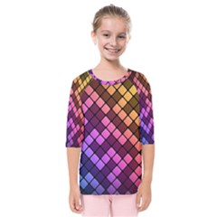 Abstract Small Block Pattern Kids  Quarter Sleeve Raglan Tee