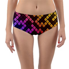 Abstract Small Block Pattern Reversible Mid-waist Bikini Bottoms