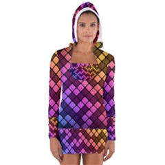 Abstract Small Block Pattern Long Sleeve Hooded T-shirt by BangZart