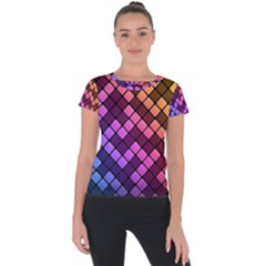 Abstract Small Block Pattern Short Sleeve Sports Top 