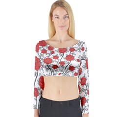 Texture Roses Flowers Long Sleeve Crop Top by BangZart