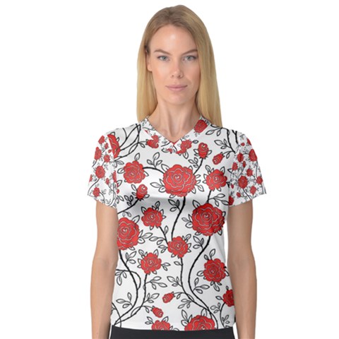 Texture Roses Flowers V-neck Sport Mesh Tee by BangZart