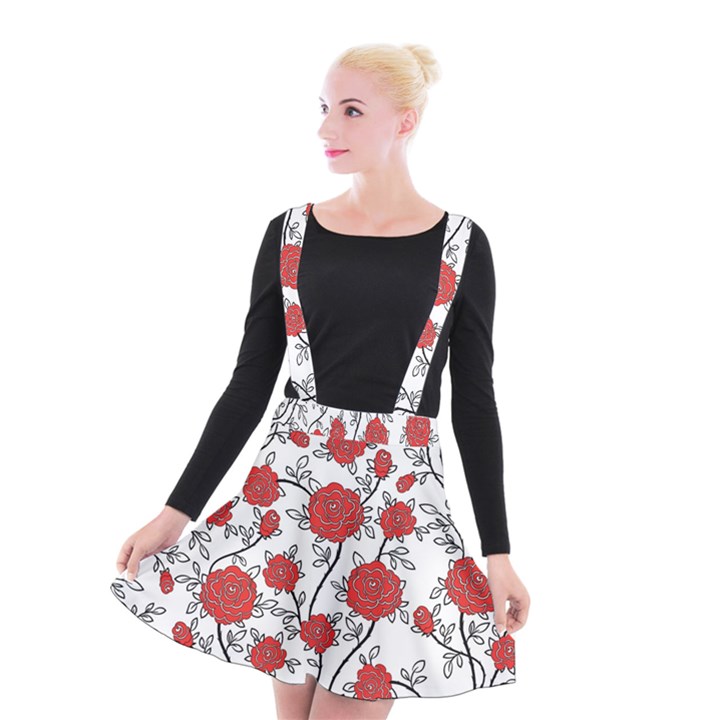 Texture Roses Flowers Suspender Skater Skirt