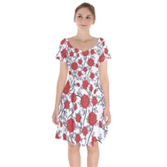 Texture Roses Flowers Short Sleeve Bardot Dress