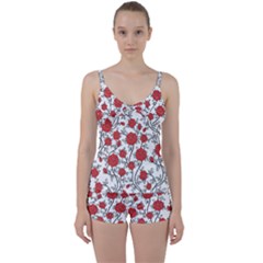 Texture Roses Flowers Tie Front Two Piece Tankini