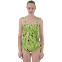 Flowers On A Green Background                      Twist Front Tankini Set