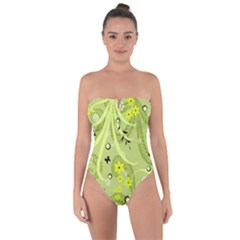 Flowers On A Green Background                           Tie Back One Piece Swimsuit