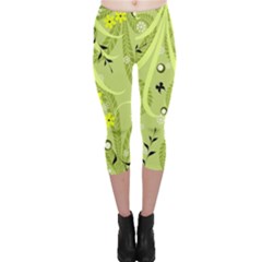 Flowers On A Green Background                            Capri Leggings by LalyLauraFLM