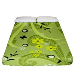 Flowers On A Green Background                           Fitted Sheet (king Size) by LalyLauraFLM