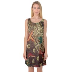 Art Traditional Flower  Batik Pattern Sleeveless Satin Nightdress by BangZart