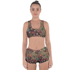 Art Traditional Flower  Batik Pattern Racerback Boyleg Bikini Set