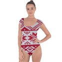 Crimson Knitting Pattern Background Vector Short Sleeve Leotard  View1