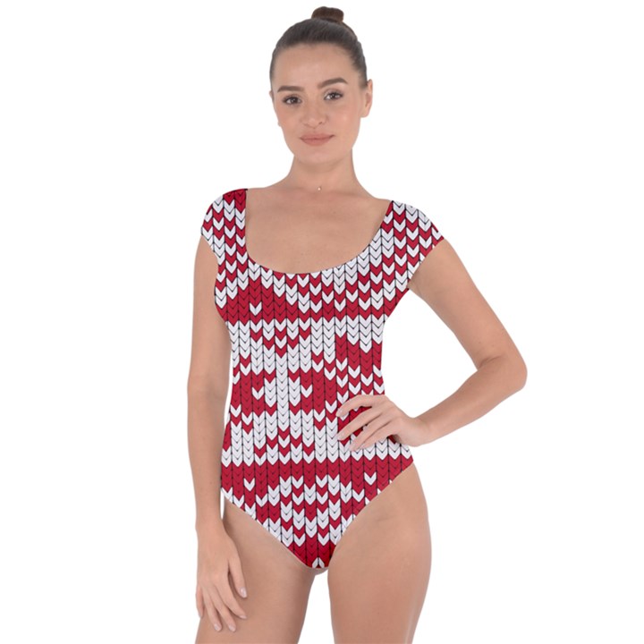 Crimson Knitting Pattern Background Vector Short Sleeve Leotard 