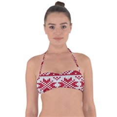 Crimson Knitting Pattern Background Vector Halter Bandeau Bikini Top