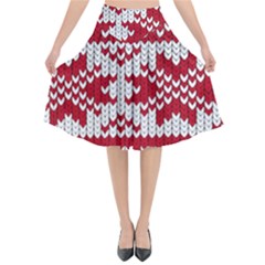 Crimson Knitting Pattern Background Vector Flared Midi Skirt