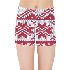 Crimson Knitting Pattern Background Vector Kids Sports Shorts