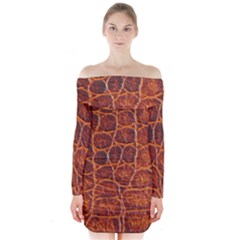 Crocodile Skin Texture Long Sleeve Off Shoulder Dress by BangZart