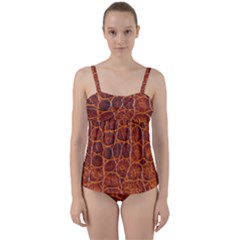 Crocodile Skin Texture Twist Front Tankini Set