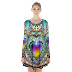 Rainbow Fractal Long Sleeve Velvet V-neck Dress by BangZart