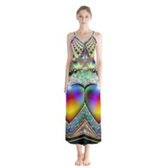 Rainbow Fractal Button Up Chiffon Maxi Dress