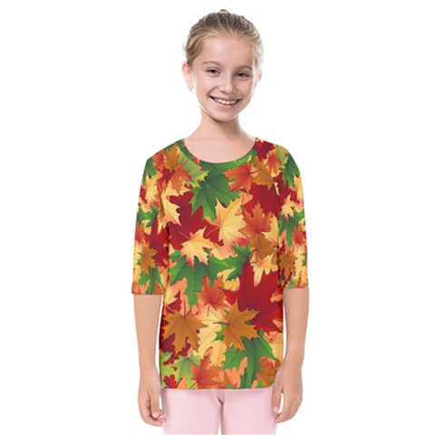 Autumn Leaves Kids  Quarter Sleeve Raglan Tee by BangZart