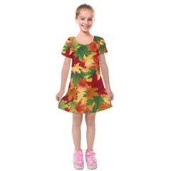 Autumn Leaves Kids  Short Sleeve Velvet Dress by BangZart