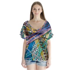 Circuit Computer Flutter Sleeve Top by BangZart