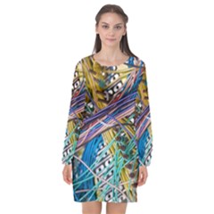 Circuit Computer Long Sleeve Chiffon Shift Dress 