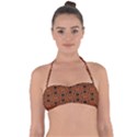 Triangle Knot Orange And Black Fabric Halter Bandeau Bikini Top View1