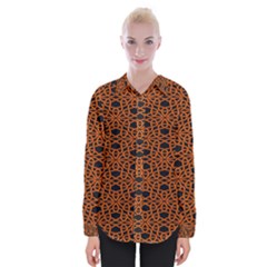 Triangle Knot Orange And Black Fabric Womens Long Sleeve Shirt