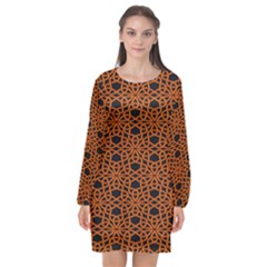 Triangle Knot Orange And Black Fabric Long Sleeve Chiffon Shift Dress  by BangZart